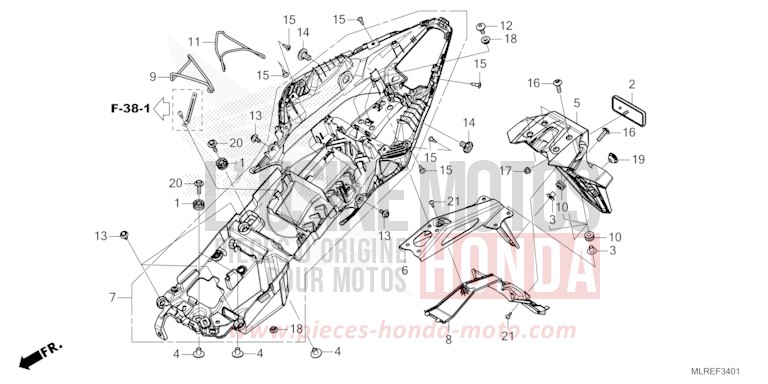 GARDE-BOUE ARRIERE (2) de Hornet 500 GRAND PRIX RED (R380) 2026